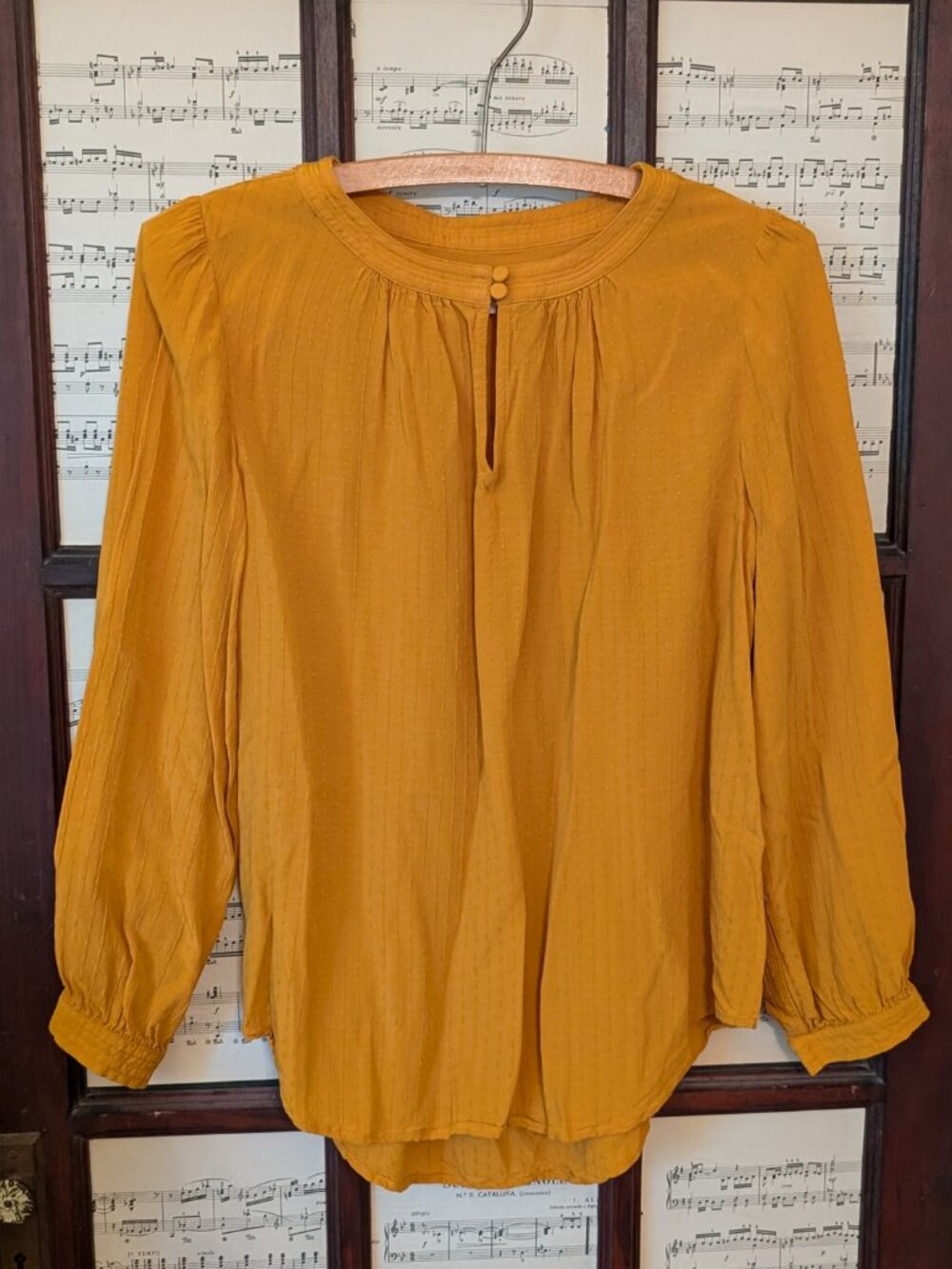 Loft mustard yellow, textured blouse, small